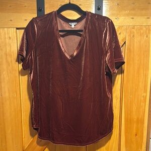 NIC+ZOE Velvet V-Neck Brown Top Size XL